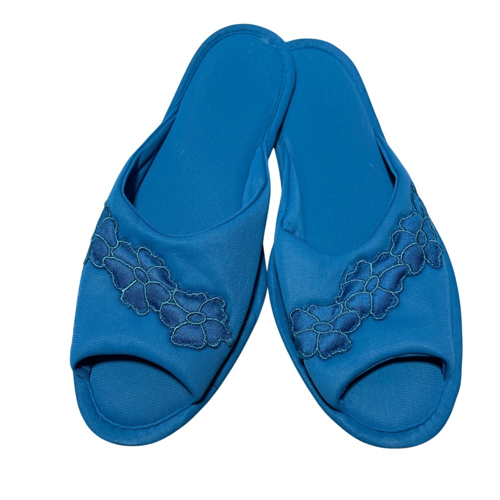 Vanity‎ Fair Vintage Slippers Blue  Large (8-9) Floral Vintage
